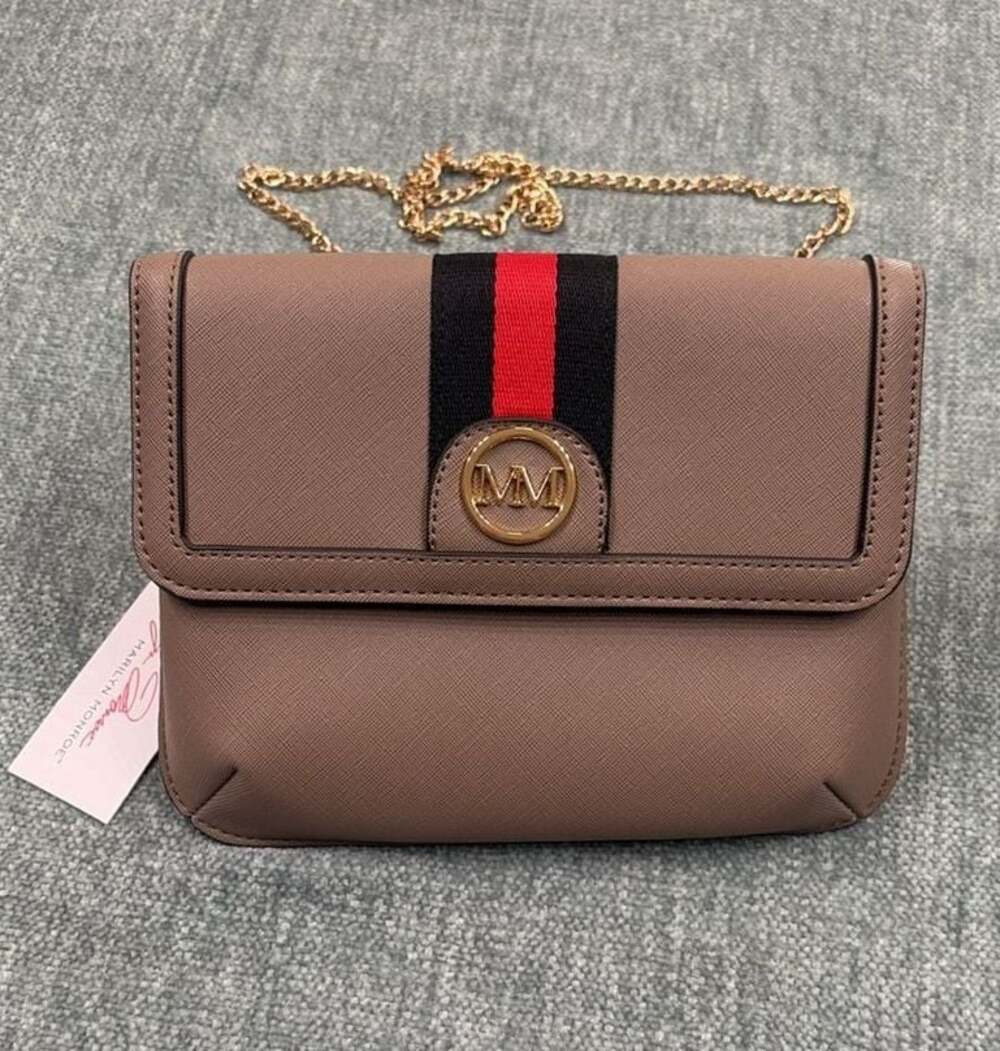 Marilyn Monroe Taupe Saffiano Crossbody Bag with Chain Strap